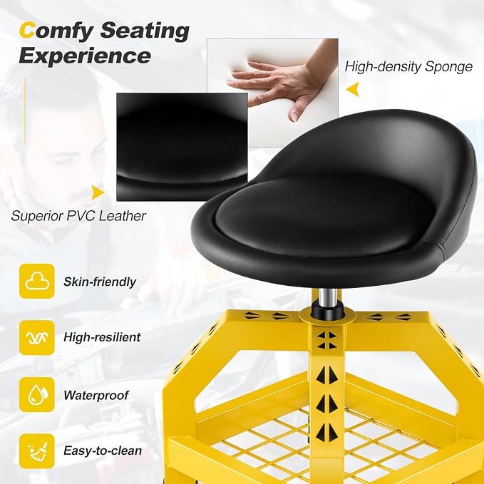 Goplus Rolling Garage Stool, 22.5”-27.5” Adjustable Mechanic Chair - Image 4