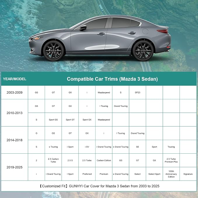 Premium Car Cover Custom Fit Mazda 3 Sedan, 16 Layers Heavy Duty Car Cover - Image 5