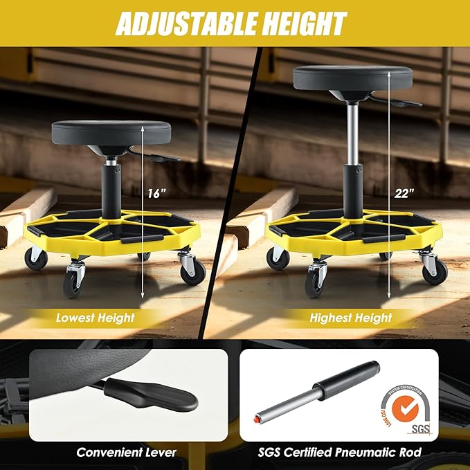 Goplus Mechanic Stool, Rolling Garage Chair - Image 4