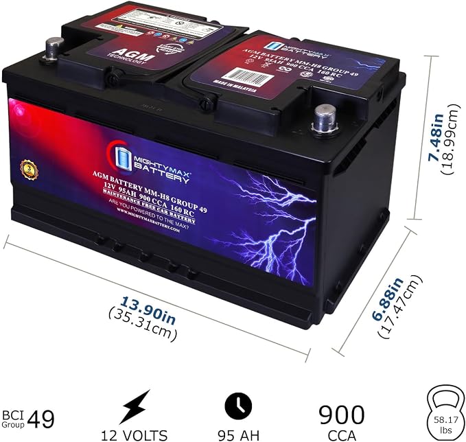 Mighty Max Battery MM-H8 Start and Stop Car BCI Group 49 12V 95Ah, 900 CCA - Image 2