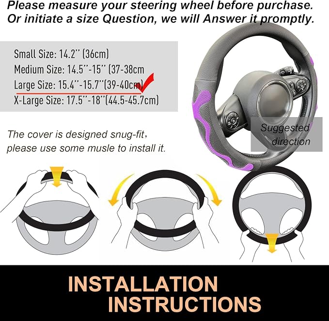 PINCTROT Large Size Comfy Grip Steering Wheel Cover, Anti-Slip Design, - Image 6