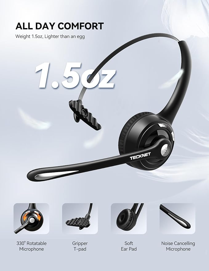 TECKNET Bluetooth Headphones Over Ear, 65 Hours Playtime and 3 EQ Modes - Image 4