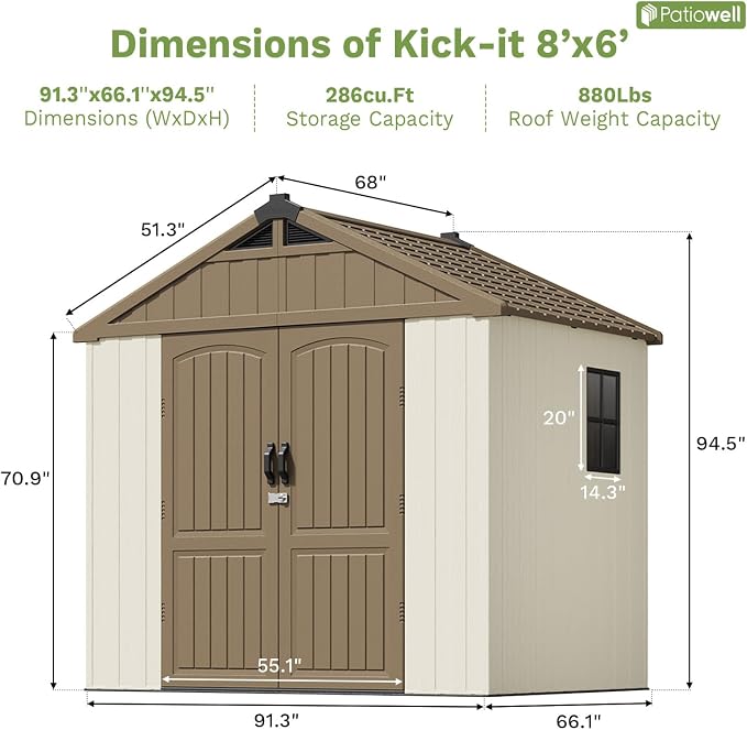 Patiowell 8 x 6 FT Plastic Outdoor Storage Shed - Image 4