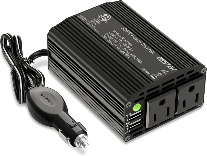 BESTEK 300W Power Inverter DC 12V to 110V AC, Durable Aluminum Housing Car by BESTEK