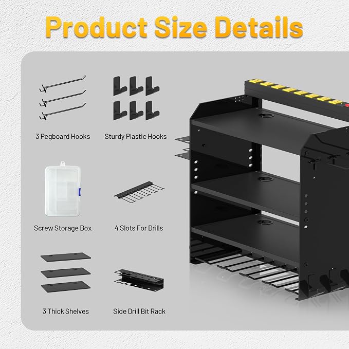 4-Layer Wall-Mounted Power Tool Organizer Rack, Heavy Duty Adjustable Shelves - Image 6