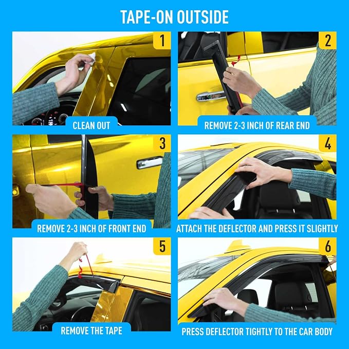 Extra Durable Window Deflectors Tape-On Window Visors Rain Guards Fit - Image 7