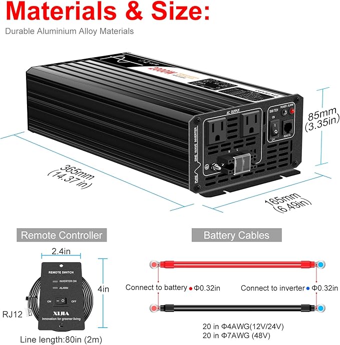 Xijia Pure sine Wave Inverter 2000W 48 Volt dc to 120 Volt ac Inverter rv - Image 6