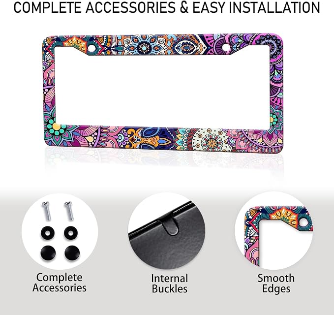 Mandala License Plate Frame, Boho Floral License Plate Holder, Flower Car Tag - Image 7