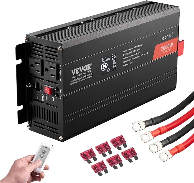 VEVOR Pure Sine Wave Inverter, 2000 Watt, DC 12V to AC 120V Power Inverter by VEVOR