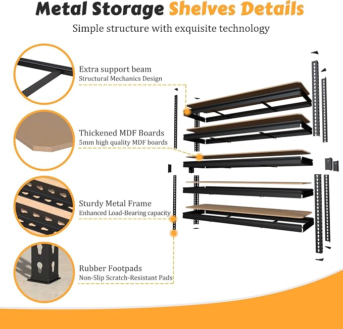 MUPATER 47.83" W x 23.82" D x 72.05" H Metal Storage Shelf, 5 Tier Adjustable - Image 7
