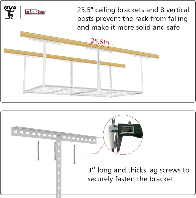 The Atlas 4 x 8 ft Adjustable Height Overhead Garage Storage Rack 900 lbs Heavy - Image 5