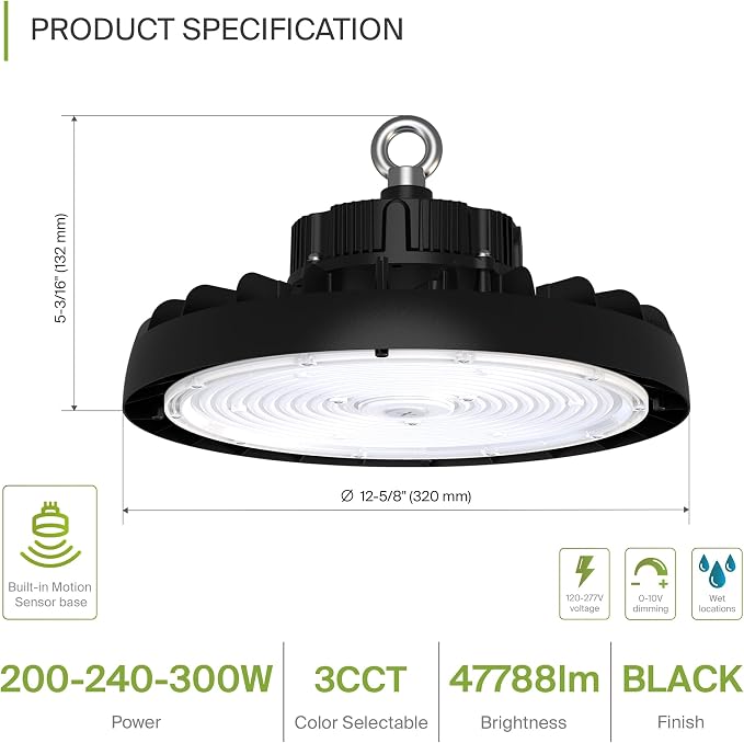 ASD LED High Bay UFO Light Fixture, Commercial Shop Lighting | 3CCT, IP69K - Image 2