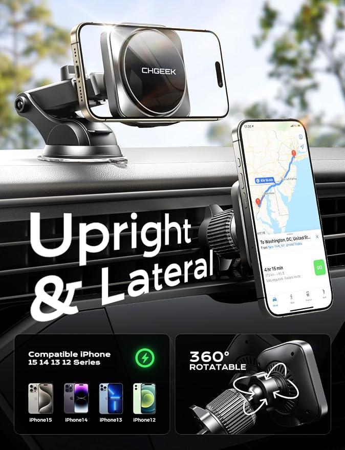 CHGeek for 15W Magsafe Car Mount Charger, iPhone Wireless Car Charger Magnetic - Image 8