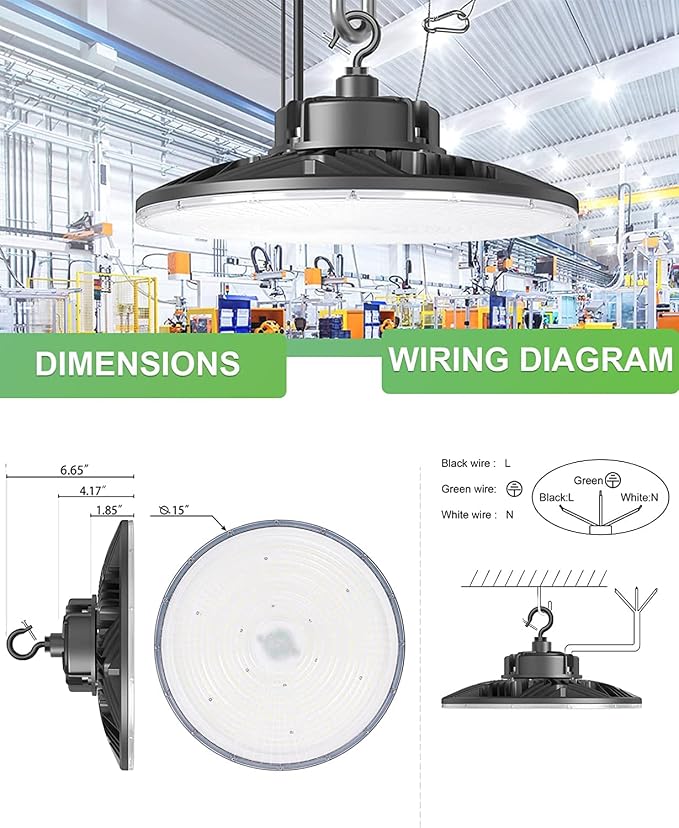 300W UFO-LED-High-Bay-Light, UL & DLC Listed 5000K Daylight 43500LM, 0-10V - Image 5