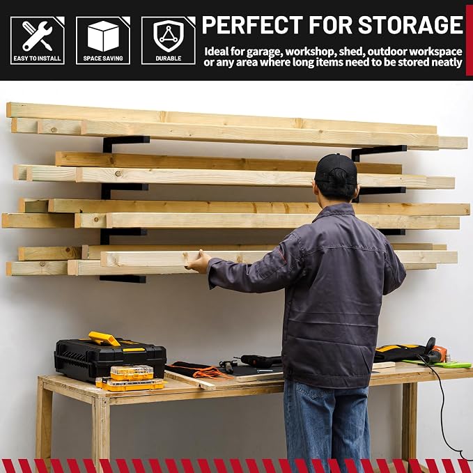 YYR Wood Organizer and Lumber Storage Rack Wall Mount, Heavy Duty Metal Shelf - Image 6
