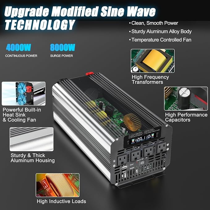 4000 Watt Power Inverter, Car Inverter 12V DC to 110V/120V AC Converter - Image 3