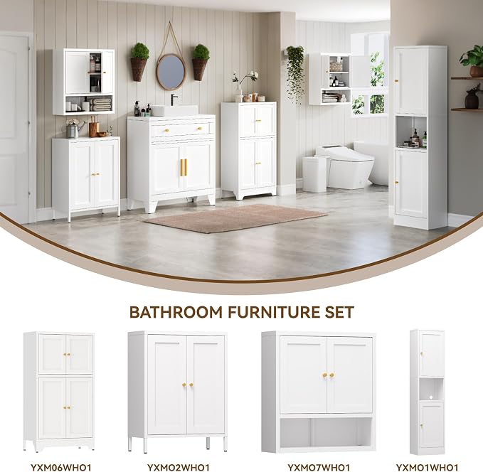 Metal Bathroom Cabinet with Glass Doors, Bathroom Floor Storage Cabinet with 2 - Image 7