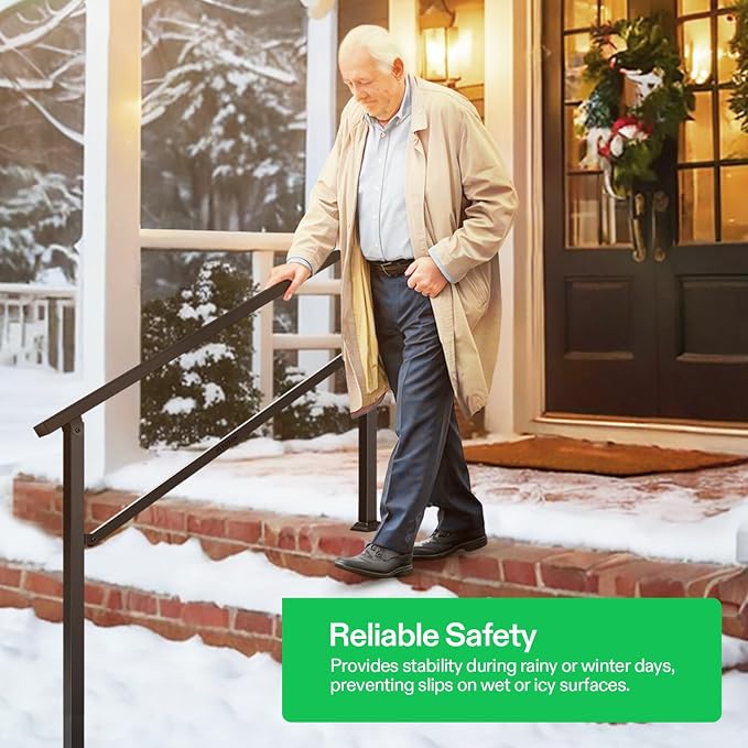 VIVOSUN Outdoor Handrail, 4 Step Stair Handrail, Wrought Mattle Iron Handrail - Image 8