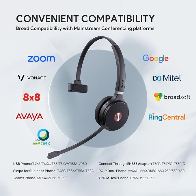 Yealink WH62 DECT Mono Teams Wireless Headset, 525 ft Range Work Headphone - Image 8