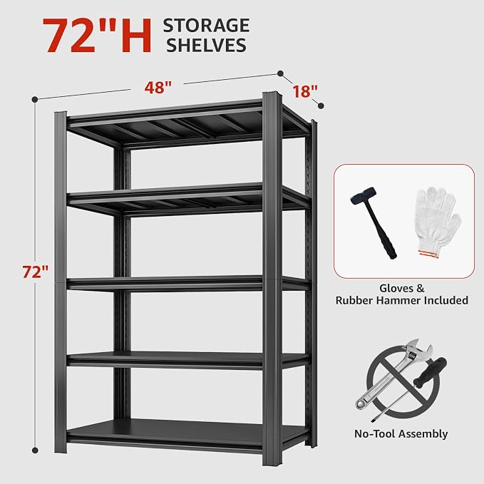 5 Tier Metal Shelving Unit, Heavy Duty Garage Shelves - Image 3