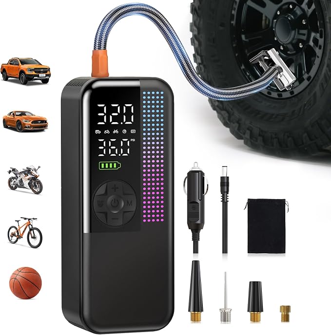 Tire Inflator Portable Air Compressor, 150 PSI Cordless Air Pump, Dual Power by WEOLULI