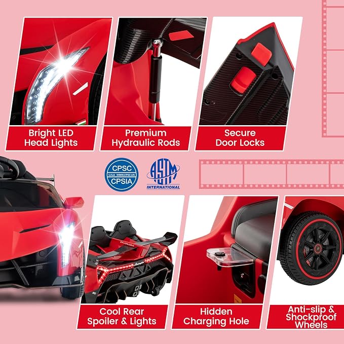 Costzon Ride on Car, Lamborghini Licensed 12V Battery Powered 4WD Sports Car - Image 4