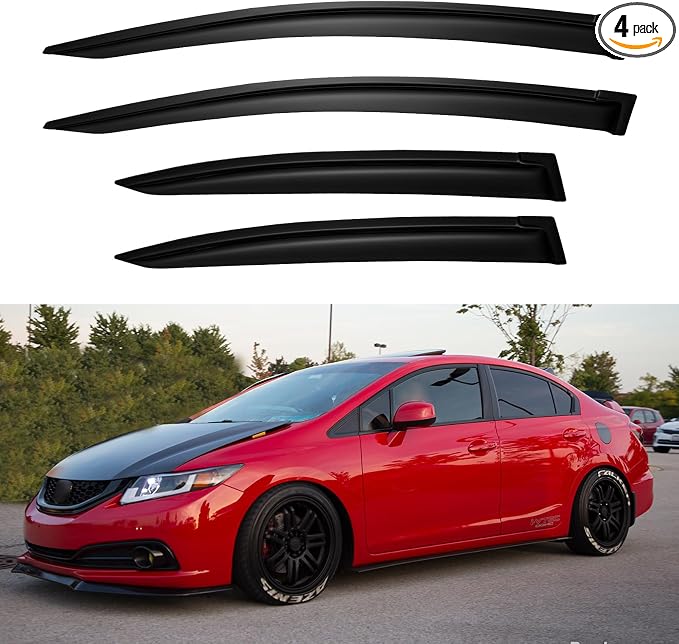 Window Visors Rain Guards for 2012 2013 2014 2015 Honda Civic, Out-Channel by YQAUTEC