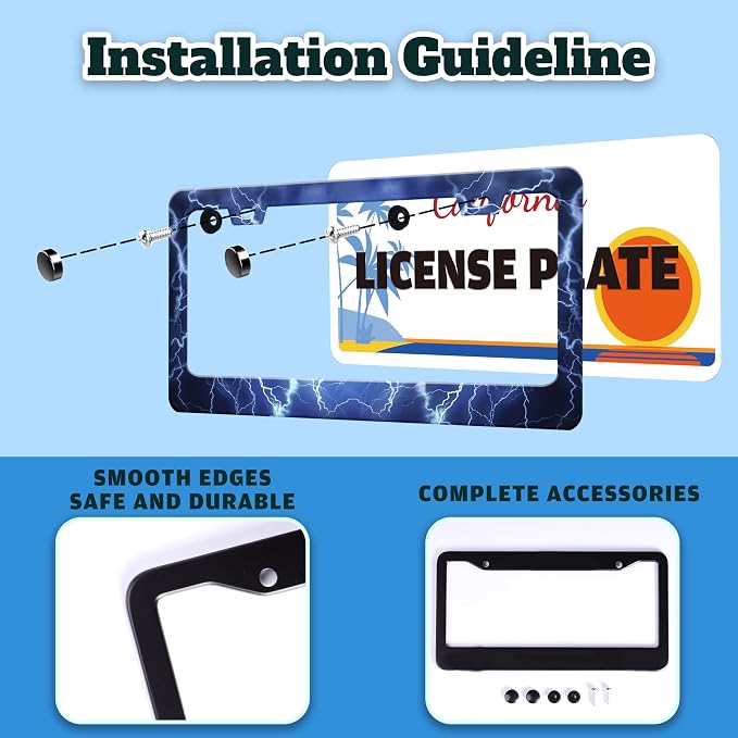 Blue Lightning License Plate Frame Funny Thunder License Plate Holder - Image 4