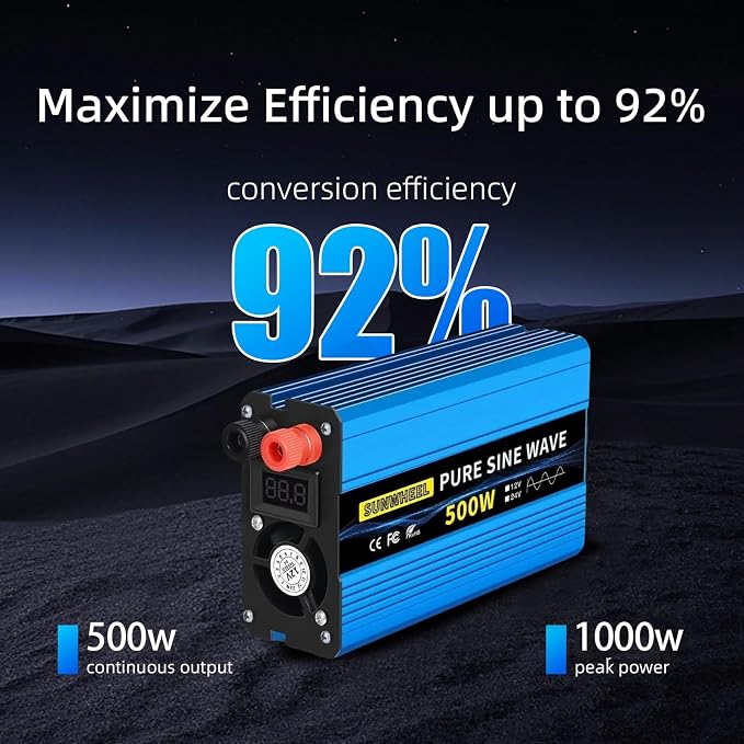 SUNWHEEL 500W 24V Pure Sine Wave Inverter, DC 24V to AC 110V/120V Car Power - Image 4