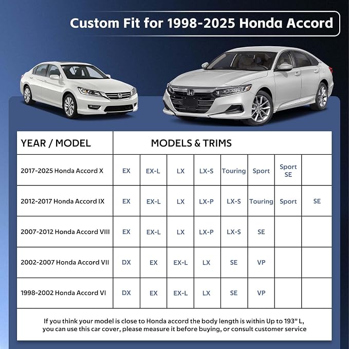 10 Layers Car Cover Custom Fit for Honda Accord, Waterproof All Weather for - Image 3