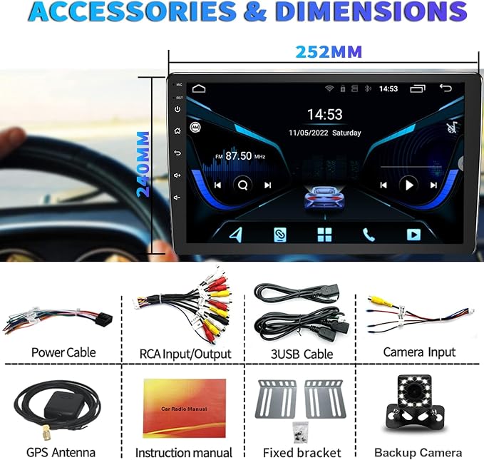BINIZE Android Double Din 10.1 Inch Touch Screen Bluetooth Car Radio, Radio - Image 5