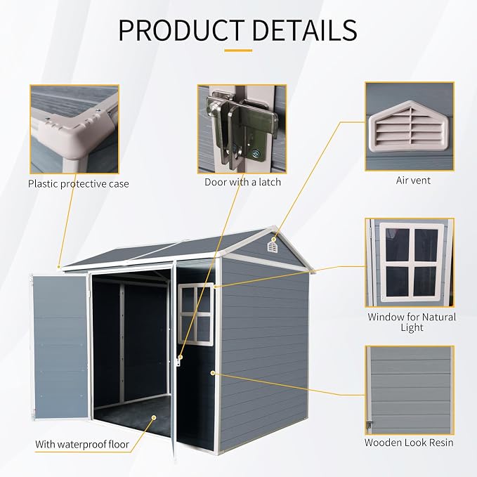 8x6 FT Outdoor Storage Shed, Resin Garden Shed - Image 3