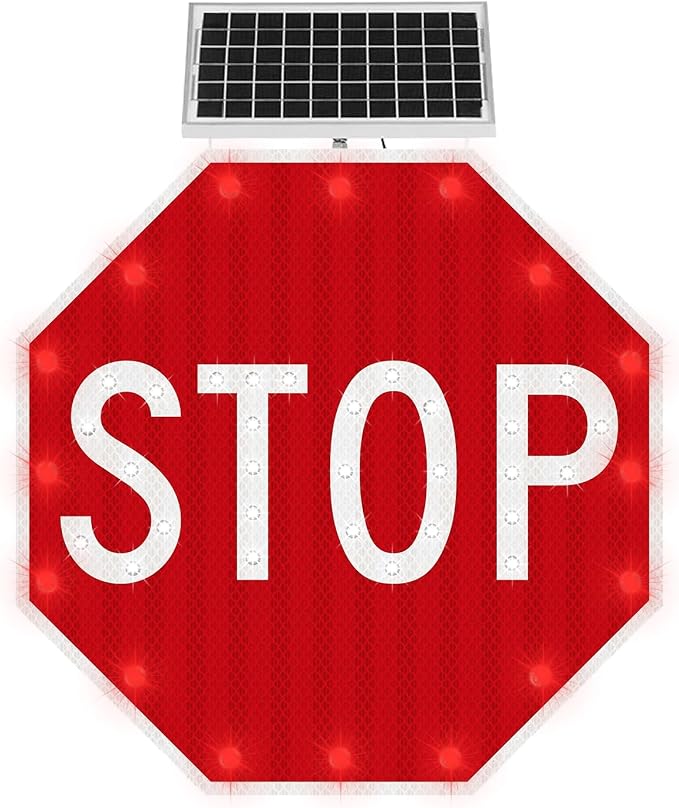30" Solar Stop Sign Solar Powered LED Blinking Reflective Street Traffic by Unknown