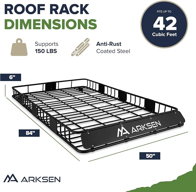 ARKSEN 84 x 50 x 6 Inch Universal Extra Wide 150LB Heavy Duty Roof Rack Cargo - Image 7