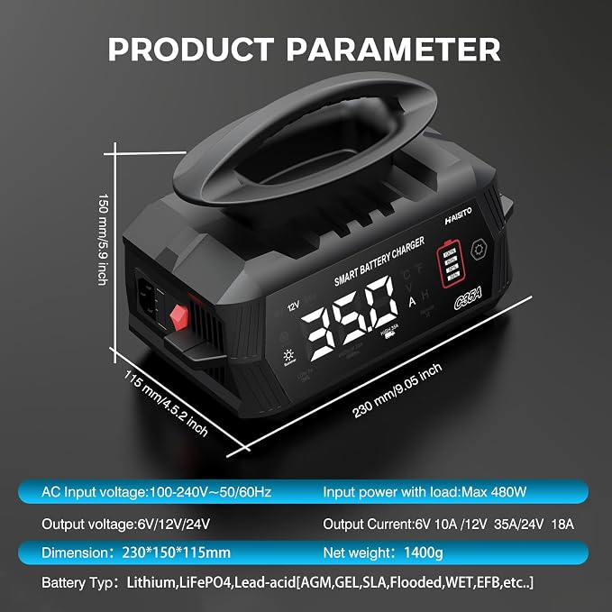 35 Amp Battery Charger, 6V/12V/24V Smart trickle Charger, car Battery Charger - Image 4