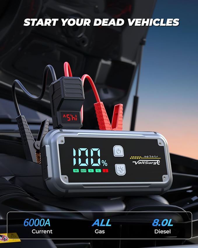 6000A Car Jump Starter, 12V Battery Jumper Starter Portable Large LCD Display - Image 2