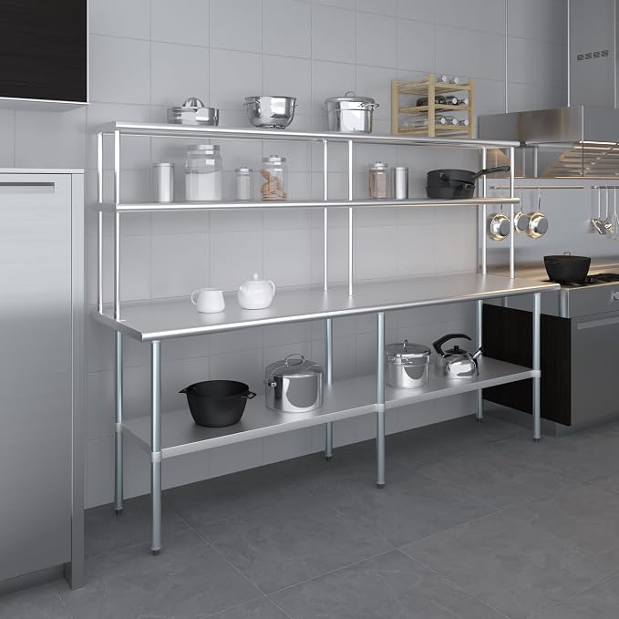 Amgood Stainless Steel Work Table Double Tier Overshelf | Metal Kitchen Prep - Image 6