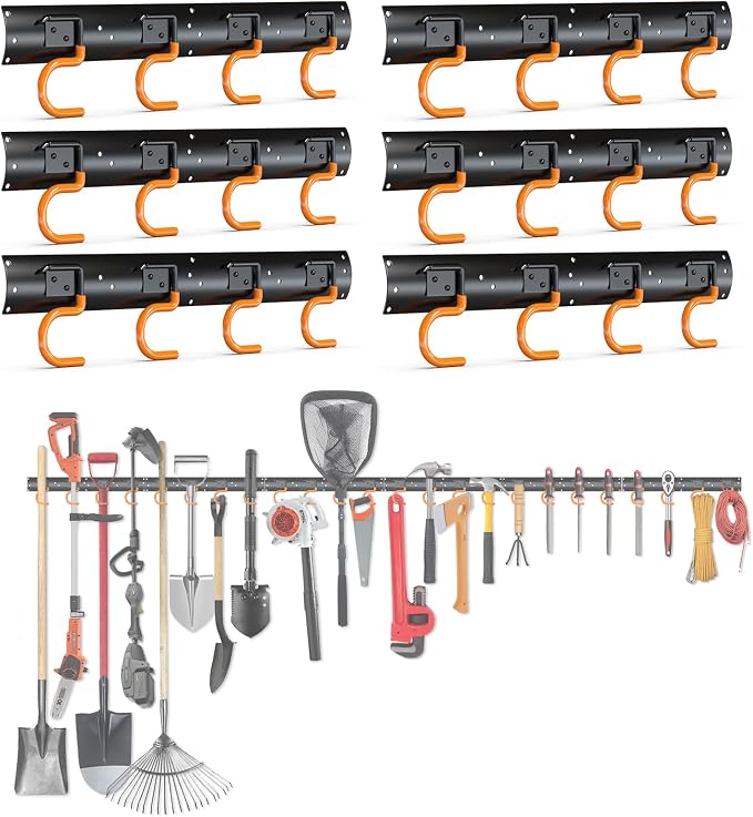 3-H 6×16" All Metal Garden Tool Organizer Wall Mount, Broom Holder Wall Mount by 3-H