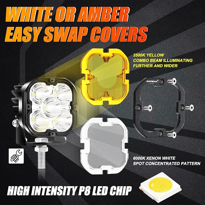 Auxbeam XP-Ultra Series 3 Inch LED Pods 80W 9600LM Offroad Driving Lights White - Image 7