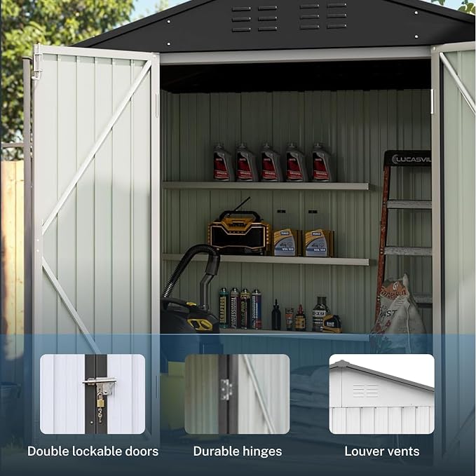 6 x 4 FT Outdoor Storage Metal Shed, Bike Garden Tool Shed - Image 3