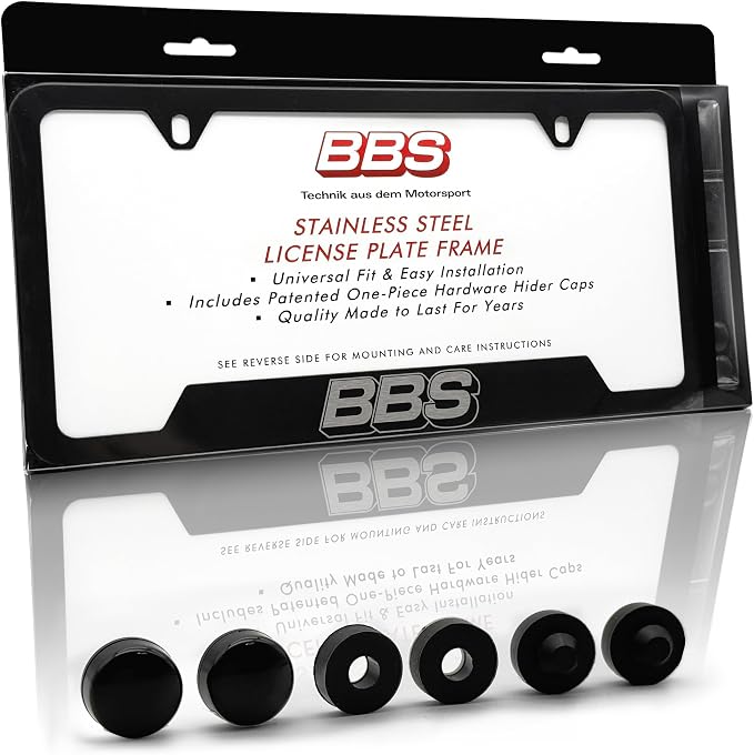 BBS Official Black Stainless Steel License Plate Frame – Made in USA – Premium by MegaRacer
