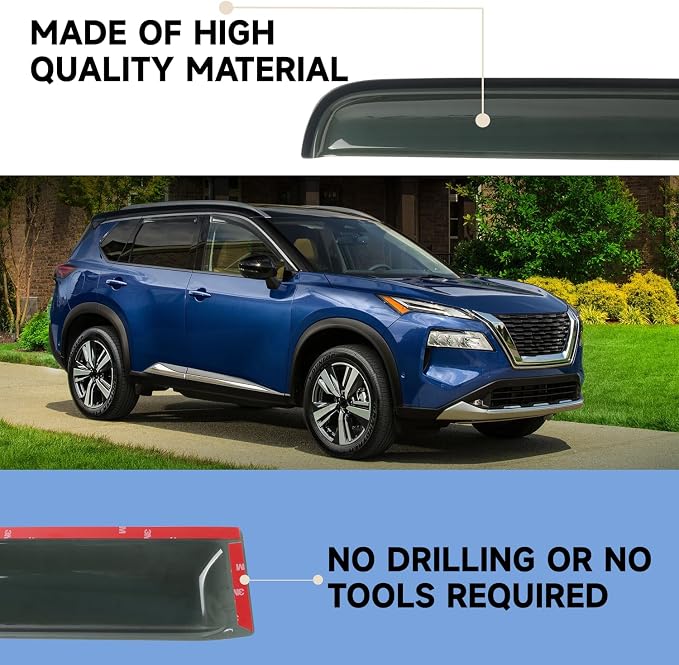 Window Rain Guards Fit for 2021-2025 Nissan Rogue S, 4-Piece Acrylic Set - Image 5