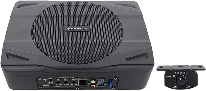 Rockville SS8P 400W 8" Slim Under-Seat Active Subwoofer, High-Level Inputs by Rockville