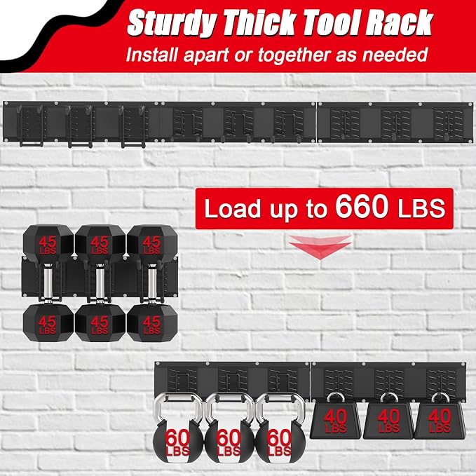 48 Inches Garage Organization, Wall Mount Garden Tool Organizer, 660lbs - Image 2