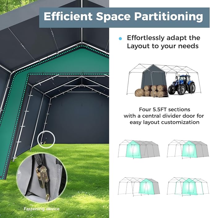 GREEN PARTY Storage Shelter Shed, 13x22 ft Portable Shed Outdoor Carport - Image 3