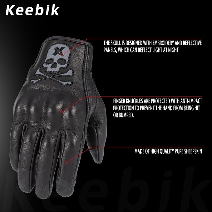 Goatskin Leather Motorcycle Motorbike Powersports Racing Gloves Reflective - Image 2