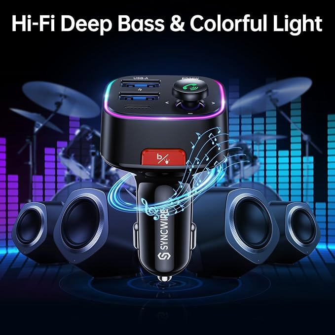 Syncwire Bluetooth 5.4 FM Transmitter Car Adapter 48W Wireless Radio Music - Image 4