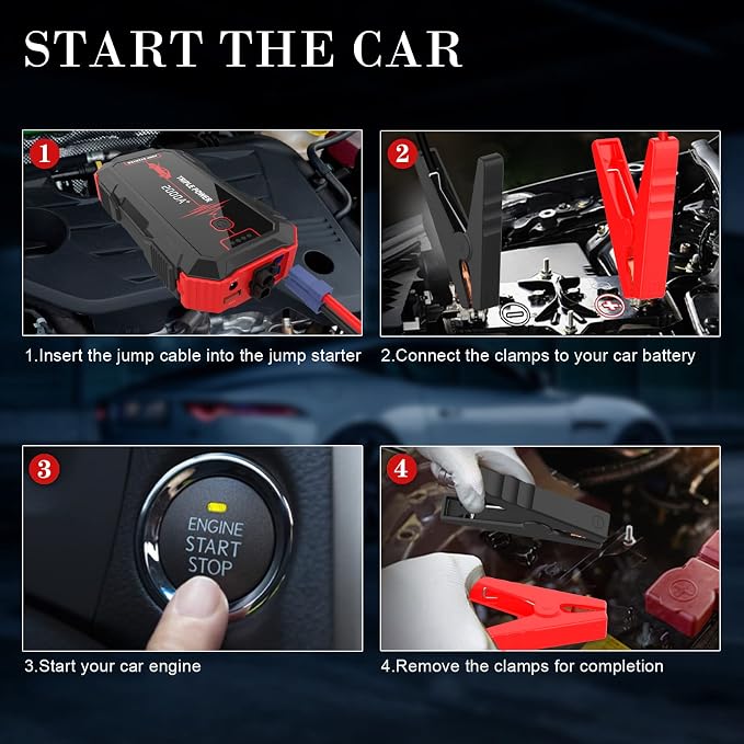 Car Jump Starter 2000A Peak 12V Car Battery Booster Pack, Portable Battery - Image 6
