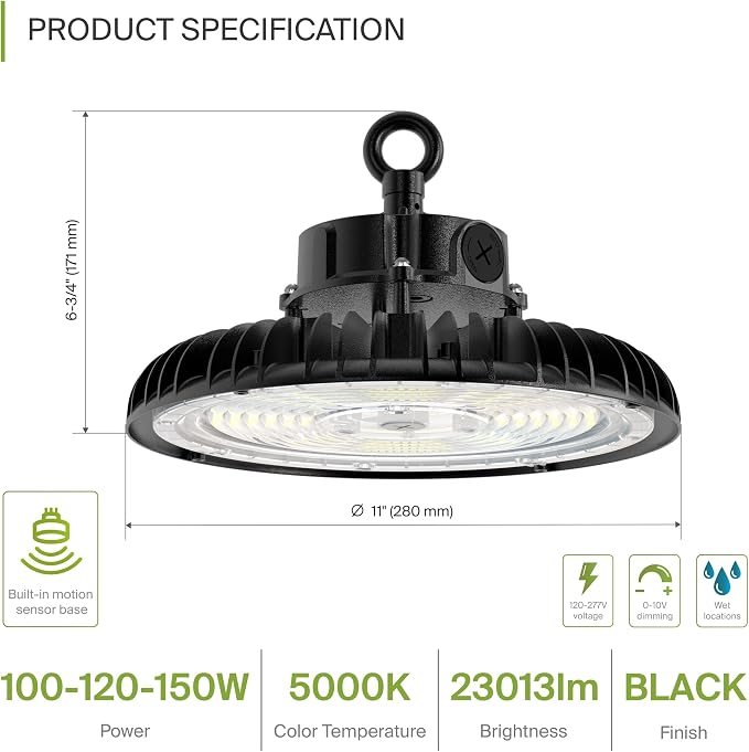 ASD LED High Bay UFO Light Fixture, Commercial Shop Lighting | Dimmable - Image 2