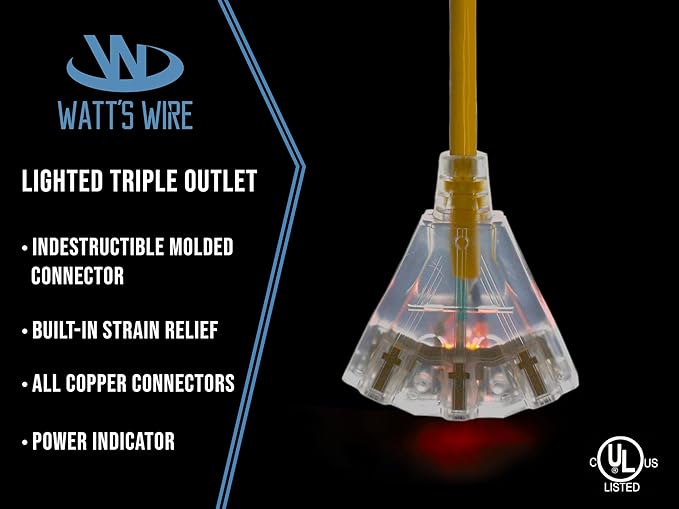 2 ft - 12 Gauge Heavy Duty Extension Cord - 3 Outlet Lighted SJTW - - Image 3
